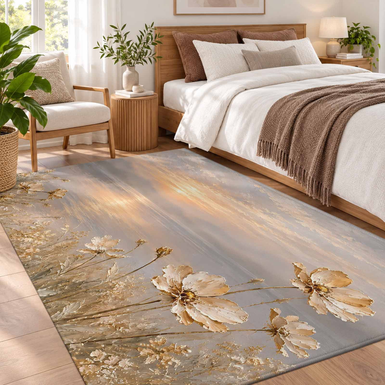 Sunset Rectangle Photo Gold Sunset Area Rug 3'x5', Non-Slip Washable Rectangle Area Rug Indoor ...