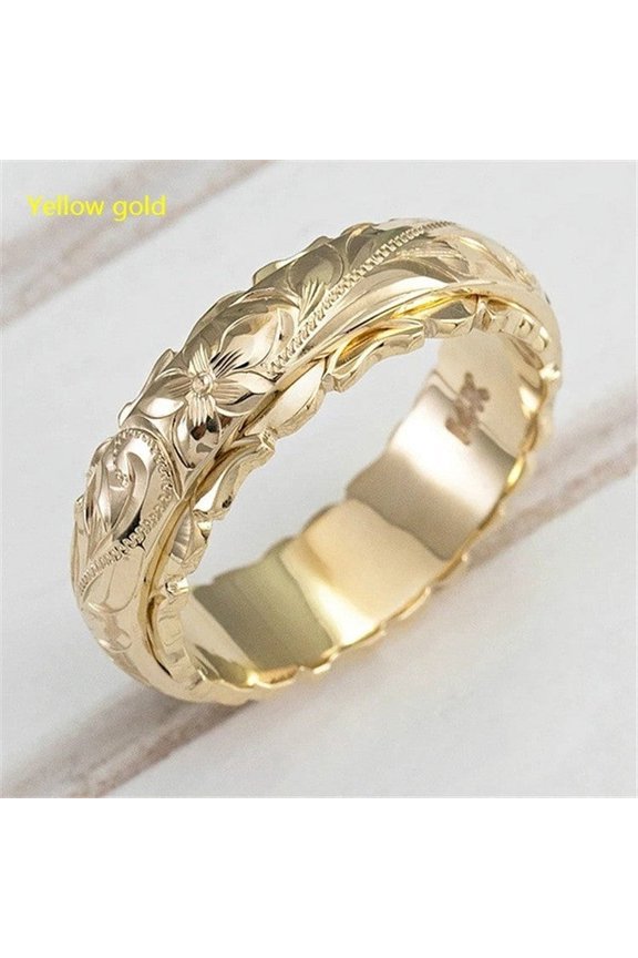 Womens Elegant Carved Rose Flower Ring European and American Fashion Alloy Metal Jewelry Gift for Her Anniversary