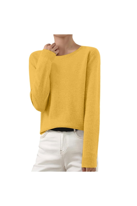 Gold Sweatshirt for Women Light Sweaters for Women Long Sleeve Crew Neck Lightweight Soft Knitted Pullover Knitted Blouse Womens Fall Tops