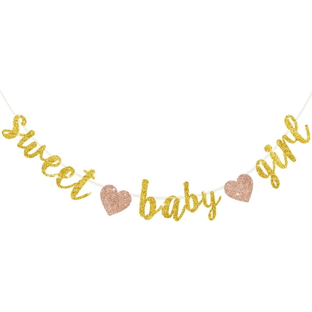 Gold Sweet Baby Girl Glitter Banner,NO DIY, Pre-Strung Baby Shower ...