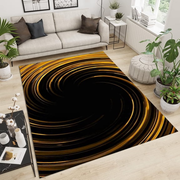 Gold Swirl Line Area Rugs, Black Abstract Carpet, Porch Mat Fine Pile High Density Non-Slip Suitable For Living Room Bedroom Kitchen Dining Room Cafe 5x7ft