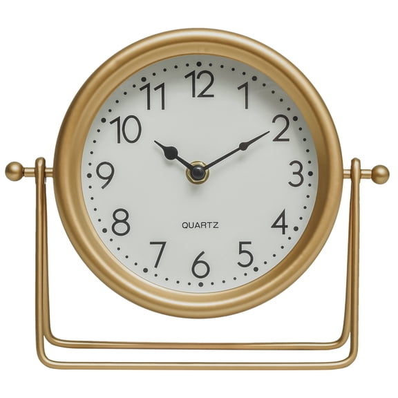 EMAX HOME Gold Swivel Desktop Analog Clock, Silent Non-Ticking, AA Battery
