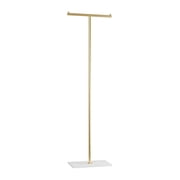 Gold T-Shaped Freestanding Coat Rack with Marble Base, Adjustable Height 67 in Metal Garment Rack for Bedroom, Entryway, Boutique   Heavy Duty Clothes Stand