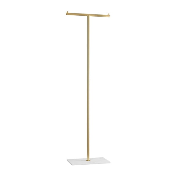 Gold T-Shaped Freestanding Coat Rack with Marble Base, Adjustable Height 67 in Metal Garment Rack for Bedroom, Entryway, Boutique – Heavy Duty Clothes Stand