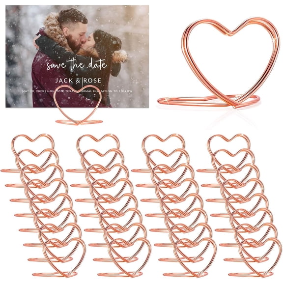 Gold Table Number Place Card Holders 32 PCS, Heart Shape Photo Card Stand Business Card Card Holders for Wedding Party Mini P laying Cards Holder Picture Menu Memo Christmas Card Clips