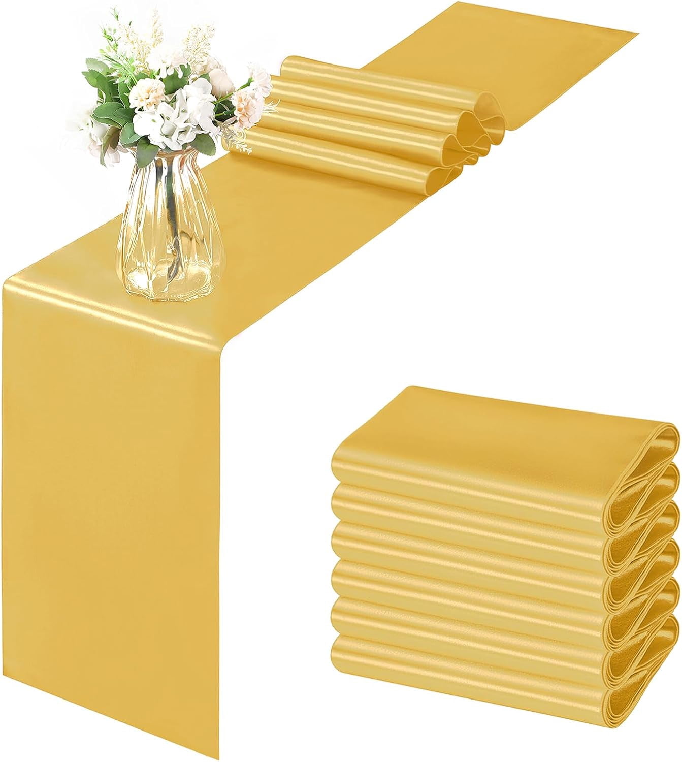 Gold Table Runner 12x108 Inch, Bright Silky Smooth Satin Table Runner ...