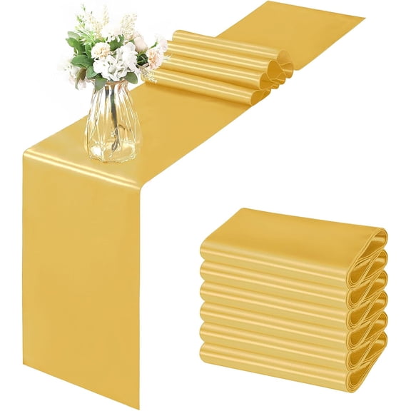 Gold Table Runner 12x108 Inch, Bright Silky Smooth Satin Table Runner for Birthday Wedding Party Banquets, Luxury Seamless Design for 6-8 Person Tables
