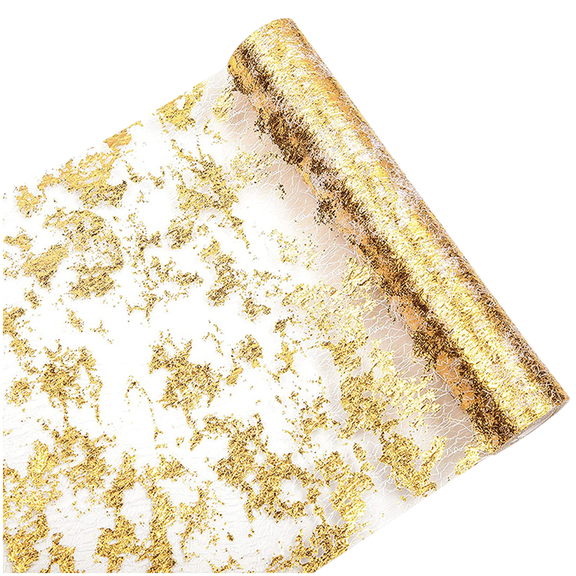 Gold Table Runner, Sequin Glitter Foil Metallic Gold Thin Mesh Table Runner Roll Table Decorations for Wedding Birthday Christmas Party