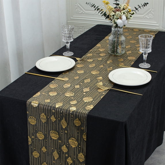 Gold Table Runner Sheer Gauze with Metallic Glitter, 108 Inch Long Mesh Roll for Wedding, Anniversary, Valentine's Day, Birthday & Party Table Decoration