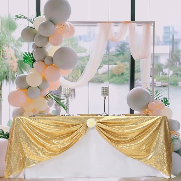 Gold Tablecloth, 90x132 Inch Sequin Rectangle Table Cover for Cake Dessert Exhibition Party Birthday Events