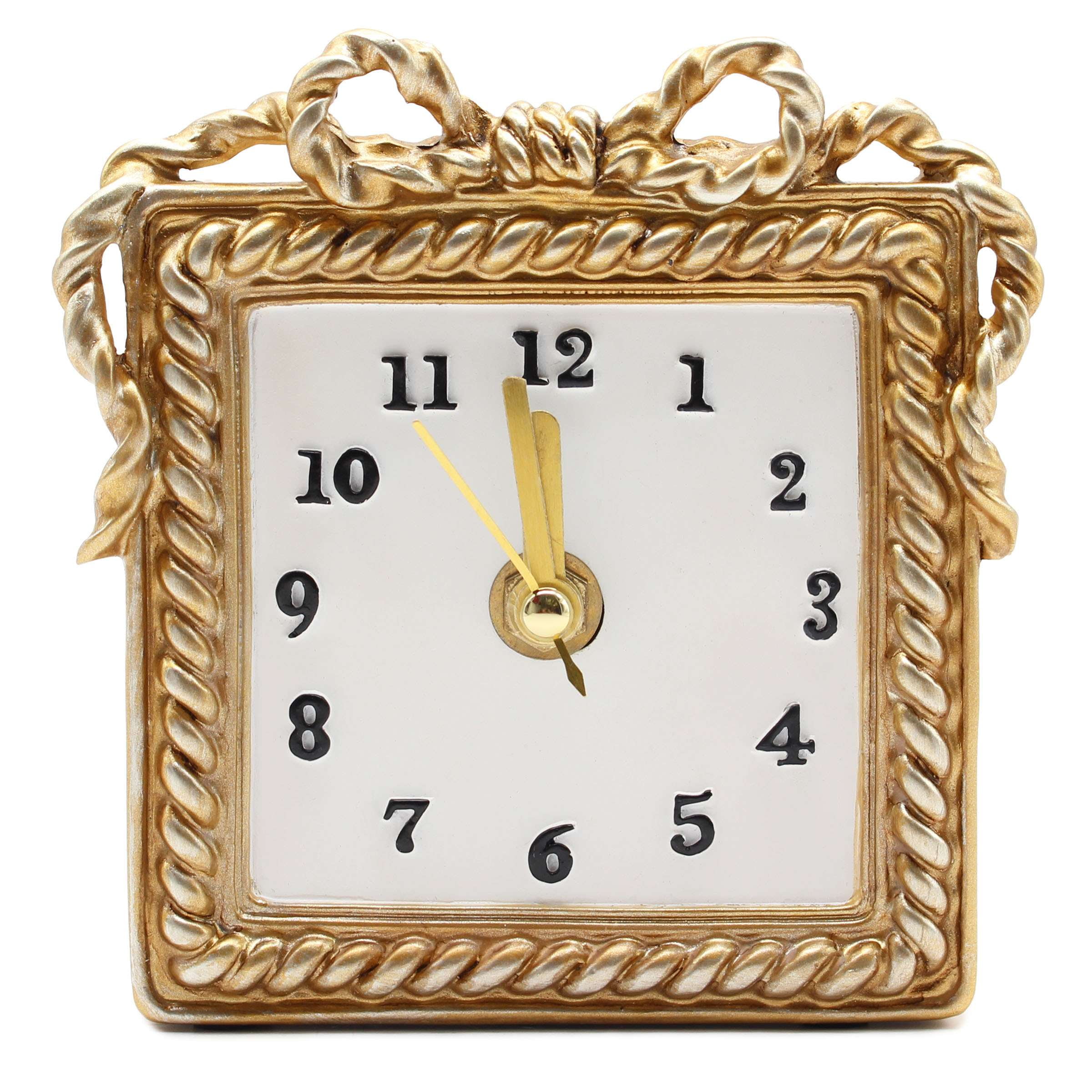 OneDesign Home Gold Tabletop Clock with Intricate Bow and Rope Detail