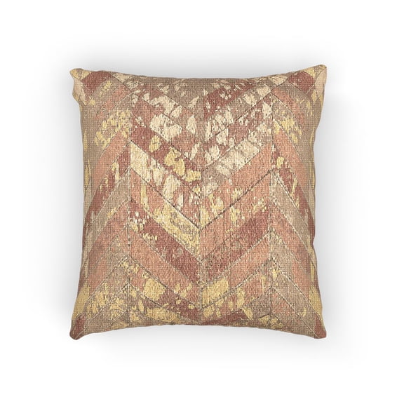 Gold, Tan and Brown Distressed Chevron Diamond Decorative Woven Pillow, Cotton-Polyester Shell, Geometric Style