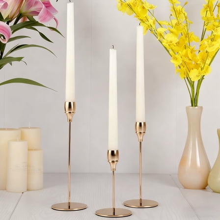 Gold Taper Candle Holder Set of 3, Brass Gold Tall Candlestick Holders, Metal Vintage Candle Stickers Long Holder Set, Pillar Decorative Candle Holder 7.5/9.5/11.5in
