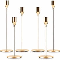Gold Taper Candle Holder Set of 6, Brass Gold Tall Candlestick Holders, Metal Vintage Candle Stickers Long Holder Set, Pillar Decorative Candle Holder Fits 3/4 Inch Candle