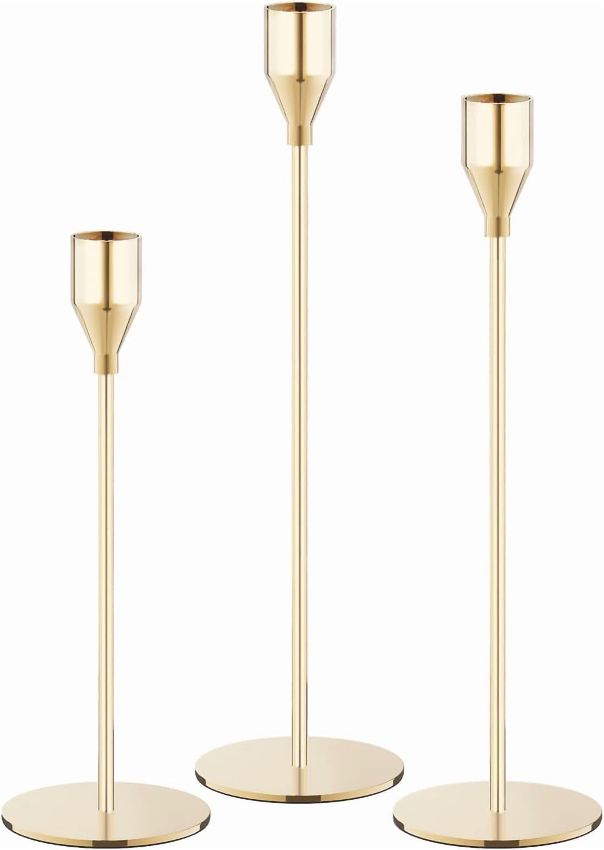 Gold Taper Candle Holders, Set of 3 Metal Candlestick Holders for ...