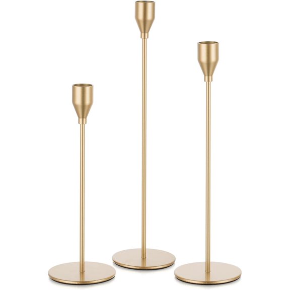 Gold Taper Candle Holders: Tall Candlestick Holder for Table Centerpiece Set of 3 Metal Candles Stick Holders Stand Wedding Decor