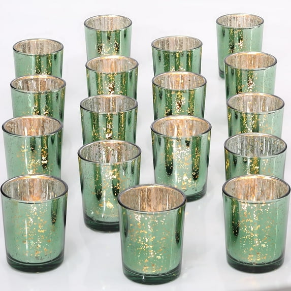 Gold Tea Lights Candles Holders for Wedding Centerpieces, Votive Candle Holders for Party Home Wedding Shower Decorations, Table - Mercury Glass Votives, 24Pcs