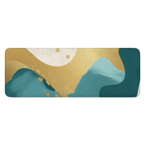 Gold Teal Blue Marble Kitchen Rug Mat,Kitchen Runner Rugs Non Skid Washable,Decorative Kitchen Floor Mats for Kitchen,Sink,Laundry,17"x47.2"