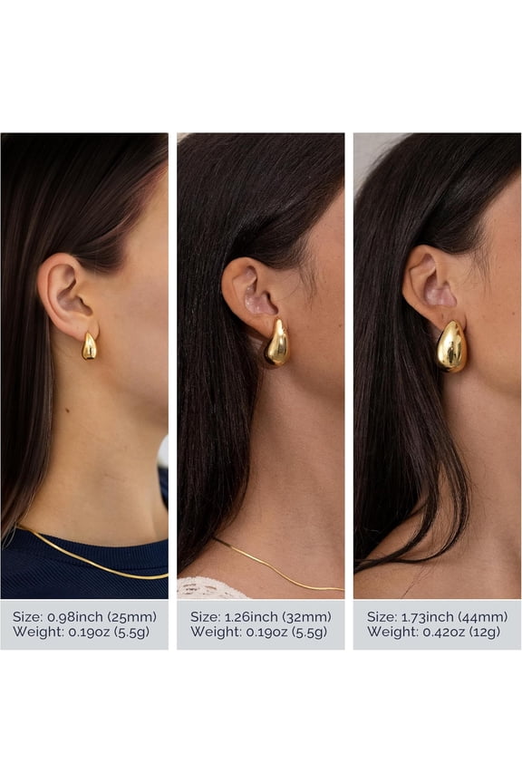Gold Tear Op Earrings For Women - S925 Sterling Silver Earring Post Hot Pink Jewelry/Black Gun Plated Trendy Lightweight Water Op Hollow Open Hoops - 18K Chunky Tear Op Earrings[Z2017]