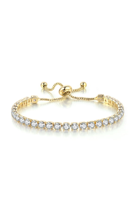 Gold Tennis Bracelet for Women, Adjustable Cubic Zirconia Tennis Bracelet, Full CZ Diamond-Look Bracelet, Elegant Adjustable Jewelry Gift for Women Pull Cord Clasp