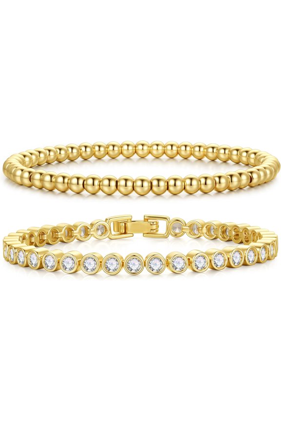 Gold Tennis Bracelets for Women - Dainty 14K Gold Plated Tennis Bracelet Personalized 3mm Cubic Zirconia Bracelets for Women Trendy | Size 6.5-7.5 Inch | Birthday Gifts for Her