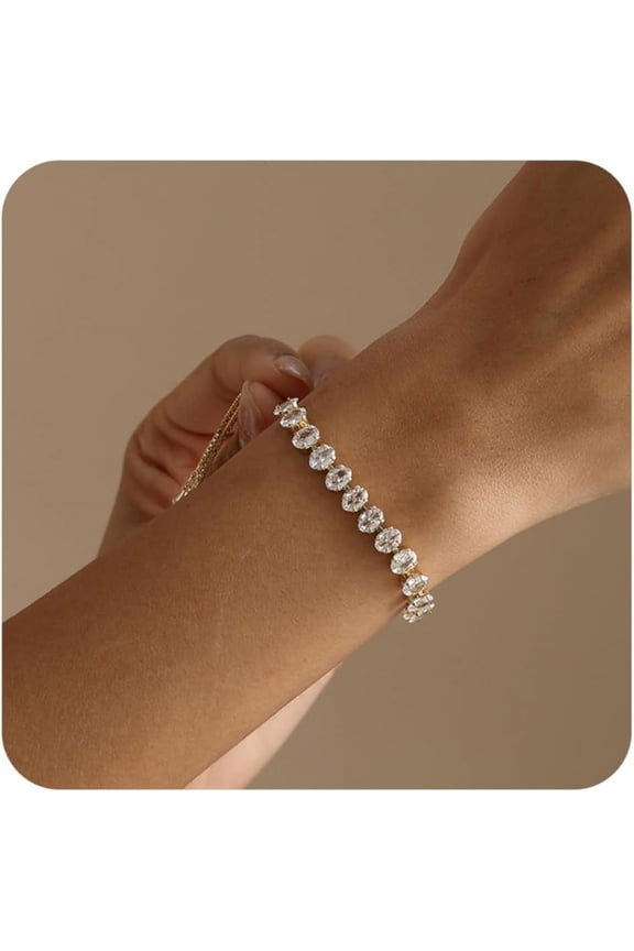 Gold Tennis Bracelets for Women Dainty Gold Cross | Evil Eye | Halo | Karma Adjustable Cubic Zirconia Bracelets Trendy Gold Jewelry for Women Girls