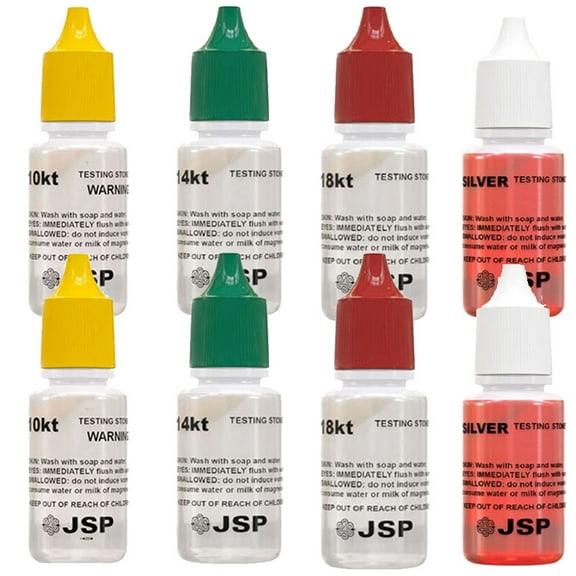 Gold Testing Kit 2x10k 2x14k 2x18k & 2xSilver Solution Acid Test Authenticity