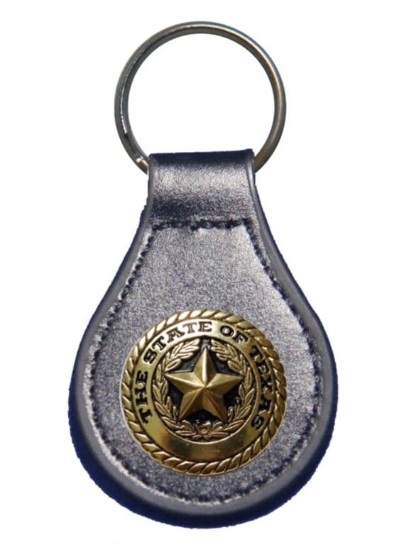 Gold Texas State Seal leather key fob or keychain Black