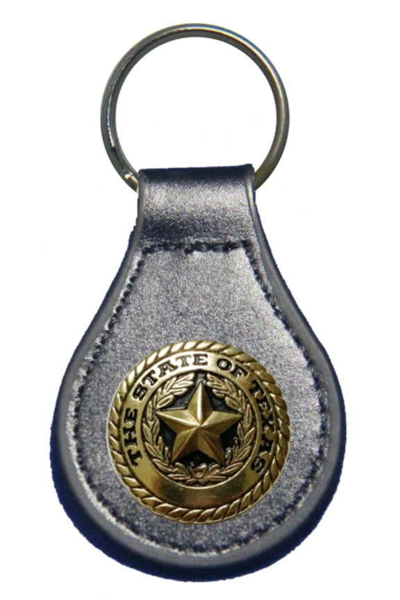 Gold Texas State Seal leather key fob or keychain Black