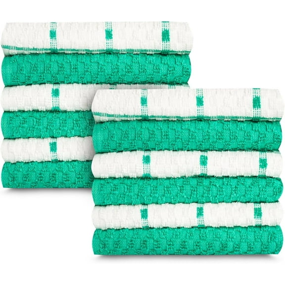 Gold Textiles 100% Cotton Waffle Weave Kitchen Dish Towels 15x25 Inches, Pack of 12 Green Color Ultra Soft Absorbent Quick Drying Dish Towels