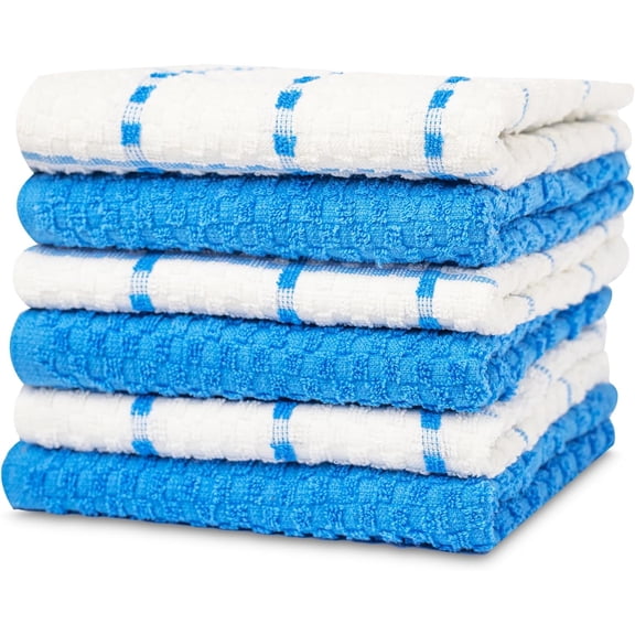 Gold Textiles 100% Cotton Waffle Weave Kitchen Dish Towels 15x25 Inches, Pack of 6 Blue Color Ultra Soft Absorbent Quick Drying Dish Towels