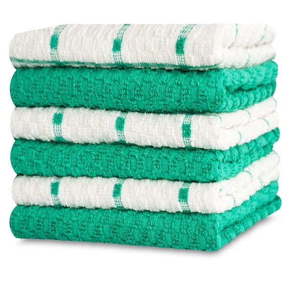 Gold Textiles 100% Cotton Waffle Weave Kitchen Dish Towels 15x25 Inches, Pack of 6 Green Color Ultra Soft Absorbent Quick Drying Dish Towels
