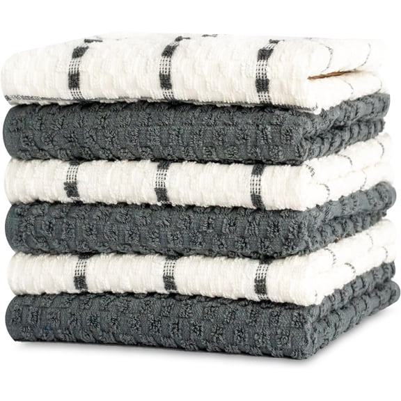 Gold Textiles 100% Cotton Waffle Weave Kitchen Dish Towels 15x25 Inches, Pack of 6 Grey Color Ultra Soft Absorbent Quick Drying Dish Towels