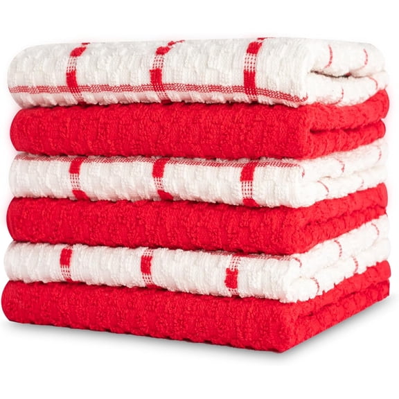 Gold Textiles 100% Cotton Waffle Weave Kitchen Dish Towels 15x25 Inches, Pack of 6 Red Color Ultra Soft Absorbent Quick Drying Dish Towels
