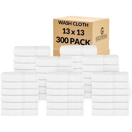 Gold Textiles 100% Cotton Washcloth 300 Packs 13x13 inches White Ultra Soft, Highly Absorbent