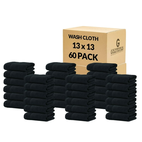 Gold Textiles 100% Cotton Washcloth - 60 Pack | 13x13 inches | Gray - Ultra Soft, Highly Absorbent