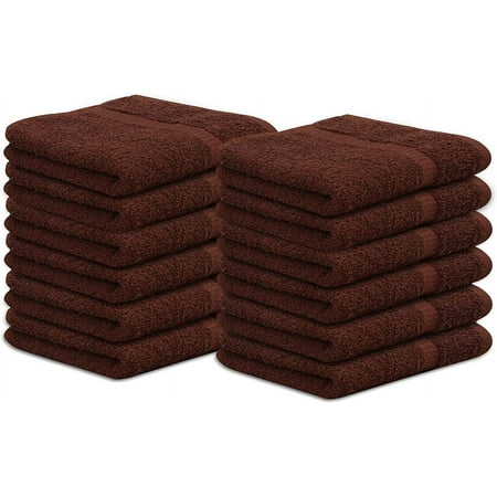 Gold Textiles 100% Premium Cotton Washcloth 12 Packs 13x13 inches Brown Ultra Soft, Highly Absorbent