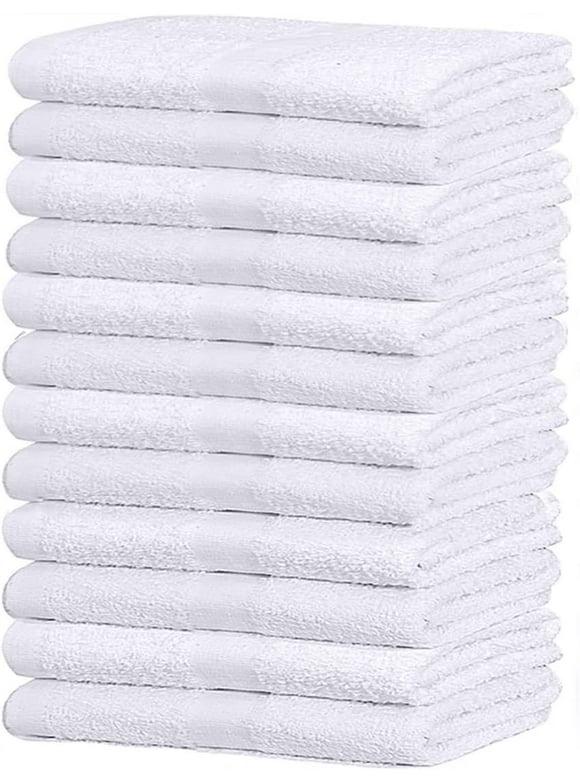 Gold Textiles 12 Pack White Hand Towels 15x25 inches Cotton Blend Thin Light Weight Quick Drying