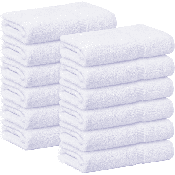 Gold Textiles 12 Pack White Hand Towels 16x30 Inch 100% Cotton Hotel Quality Gym & Spa Quick Drying