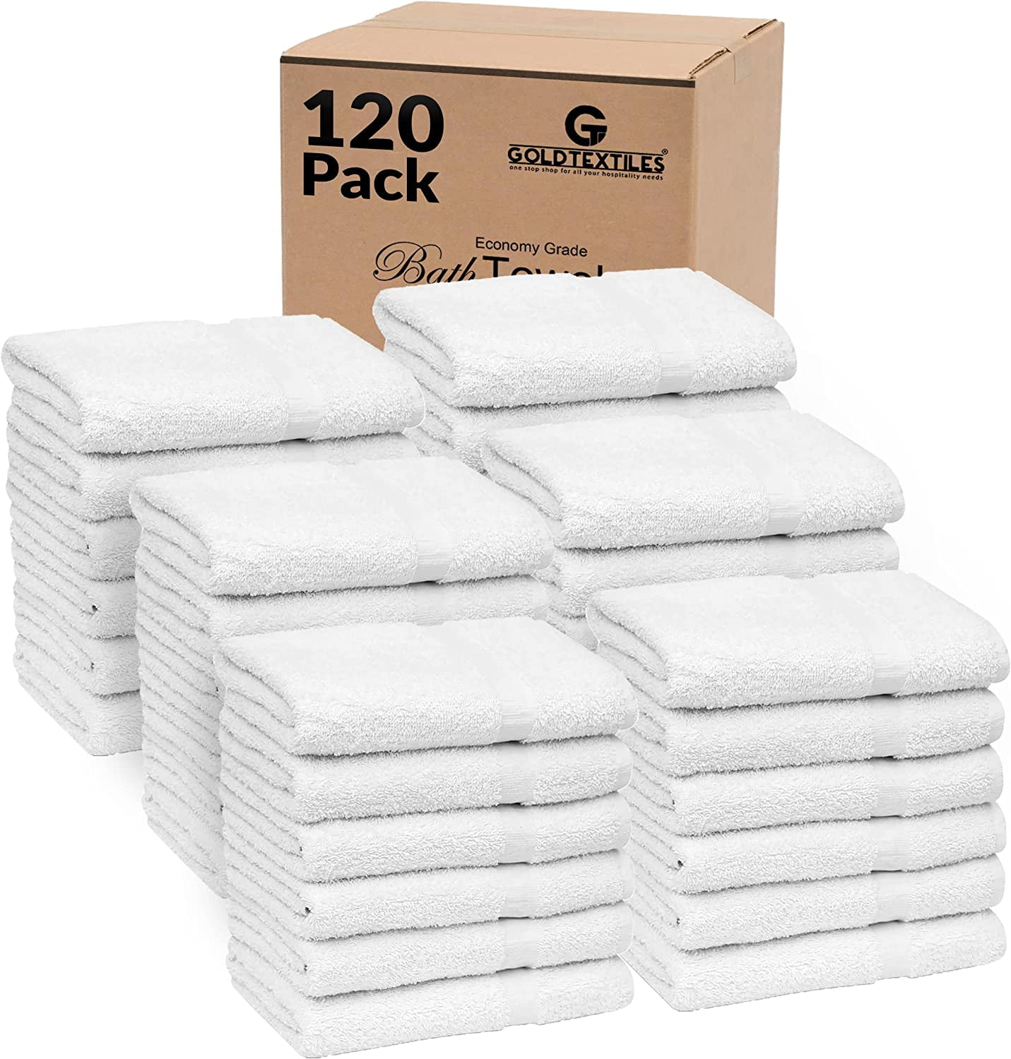 GOLD TEXTILES Bulk Bath Towels White 36 Pack (22x44 Inches) Economy Light  Weight Easycare