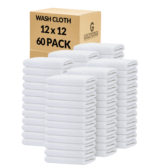 Gold Textiles 60 Pack Wash Cloths Kitchen Towels, Cotton Blend 12x12 Economy