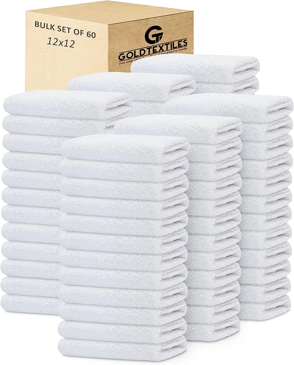 White Cotton Blend 12x12 Washcloth Set, 60 Pack