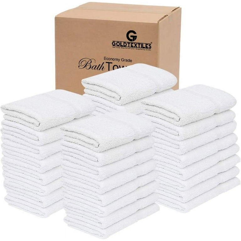 GOLD TEXTILES Bulk Bath Towels White 36 Pack (22x44 Inches) Economy Light  Weight Easycare