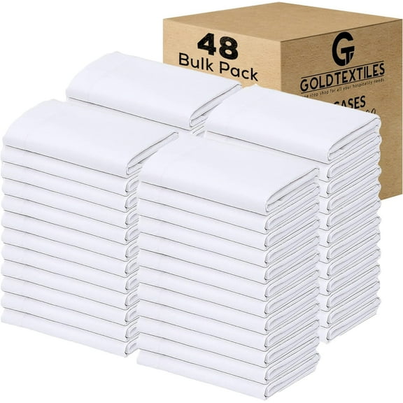 Gold Textiles Bulk Pack of 48 Polycotton Standard Size Pillowcases, White T200-21"x32" (Fits up-to 20" X 28" Pillow)- Ideal for use in Hotels, Hospitals, School Projects and More (48, Standard)