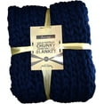 thumbnail image 1 of Gold Textiles Chunky Knit Blanket 50x60 Warm Soft Cozy Handmade Knitted Yarn Throw Blanket Navy Blue, 1 of 4