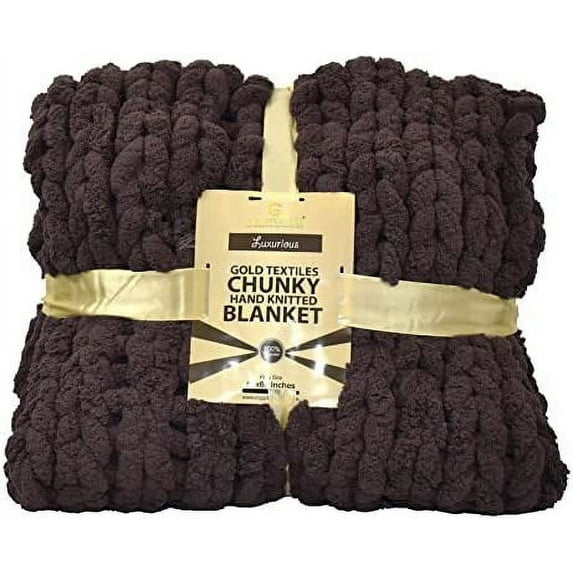 Gold Textiles Chunky Knit Blanket Throw 50x60 Plush Soft Chenille Luxury Knitted Blanket Dark Ube