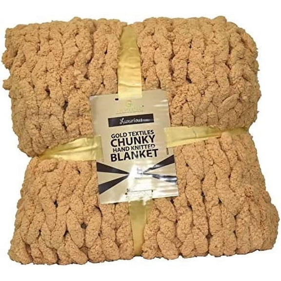 Gold Textiles Chunky Knit Blanket Throw 50x60 in Plush Soft Chenille Luxury Forsythia Blossom