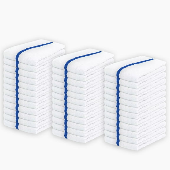 GOLD TEXTILES 36 PC Cotton Blend White Restaurant Bar Mops 28oz 16x19 Blue Stripe Kitchen Towels Commercial Use