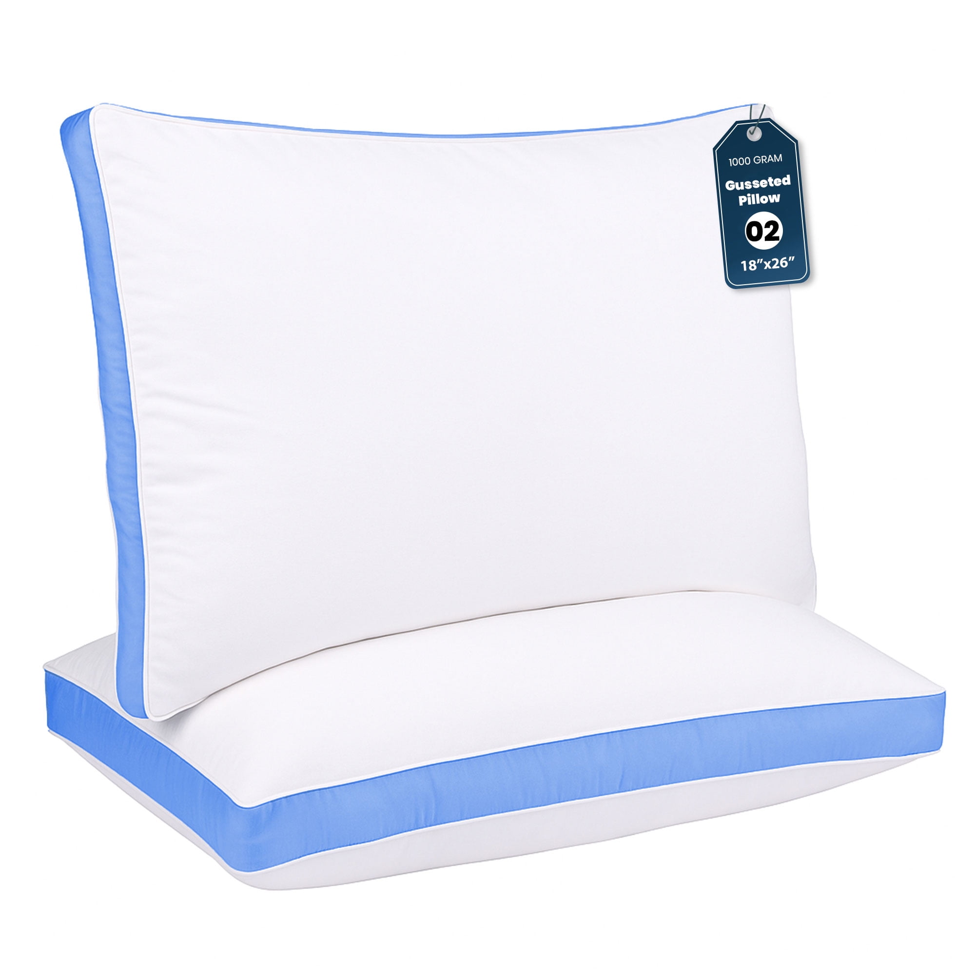 Gold Textiles Gusseted Queen Bed Pillows Set of 2 - Polycotton White, 18x26, Extra Support & Comfort for a Restful Sleep