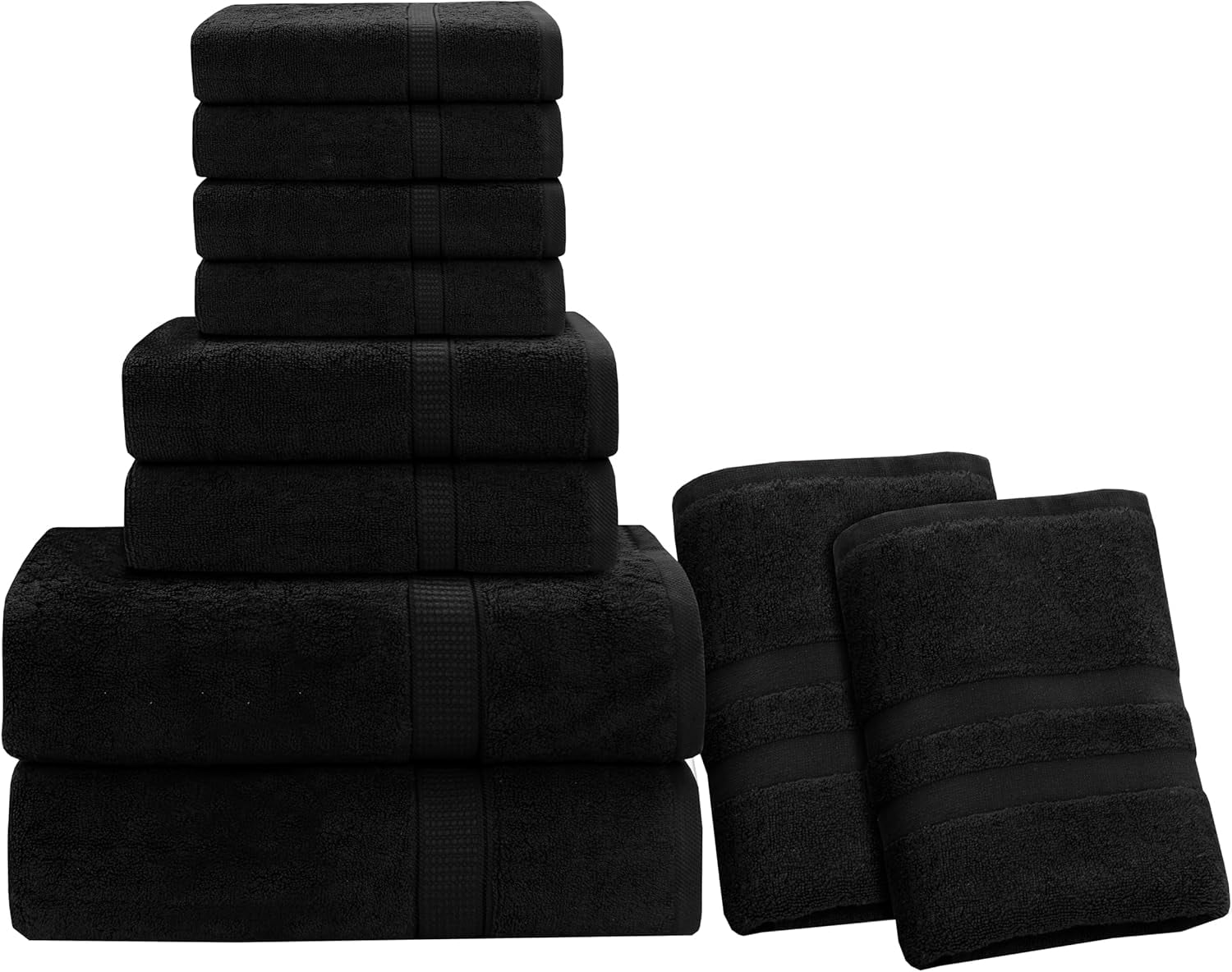 Gold Textiles Luxury 10 Piece Towel Set (Bath Mat 27x54, Hand Towel 16x30, Washcloth 13x13, Bath Mat 22x34) Ultra Plush Absorbent Cotton Towels For Bathroom (Black, 10 Piece Towel Set)